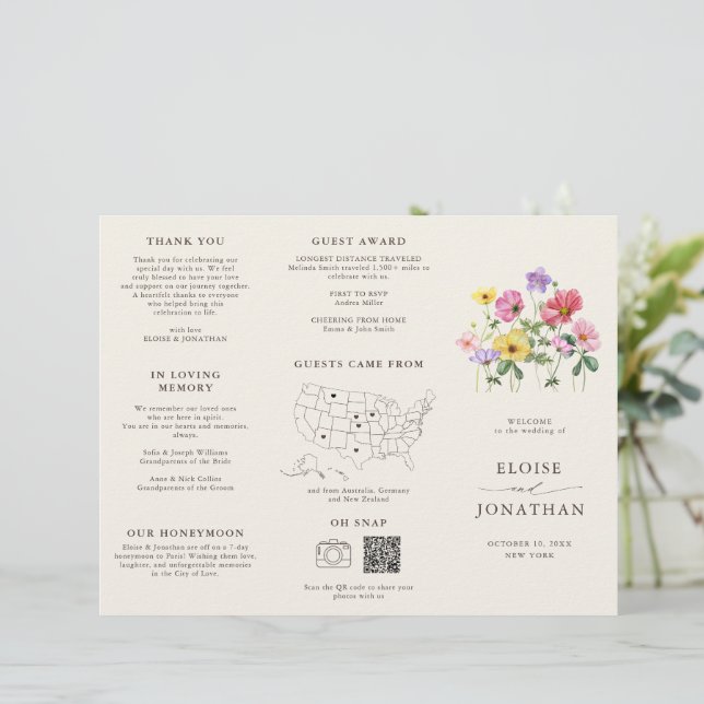 Programa de Casamento de Boho Floral Chic Floral R (Em pé/Frente)