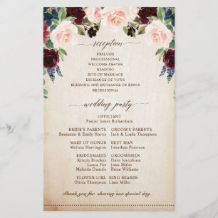Programa de Casamento de Boho Russo Floral Marinho