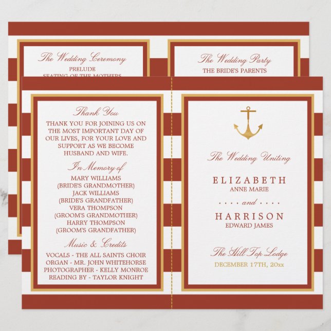 Programa de Casamento de Brick Vermelho, Anchor Do (Frente/Verso)