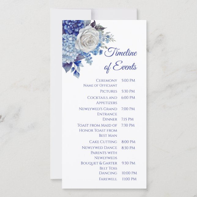 Programa de Casamento de Buquê de Flor Azul-Aquare (Verso)