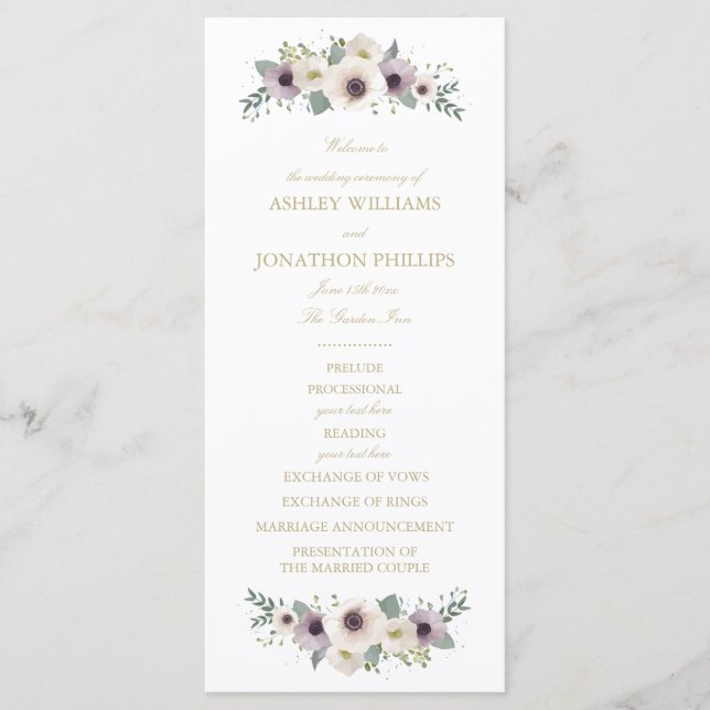 Programa de Casamento de Buquês Anemone (Frente)