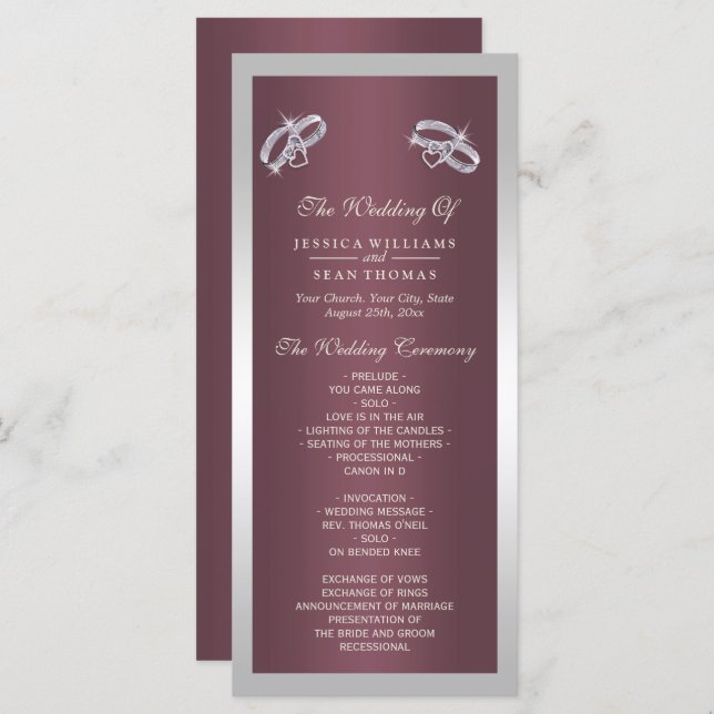 Programa de Casamento de Burgandy Rings & Burgandy (Frente/Verso)