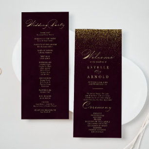 Programa de Casamento de Caligrafia Dourada Burgun