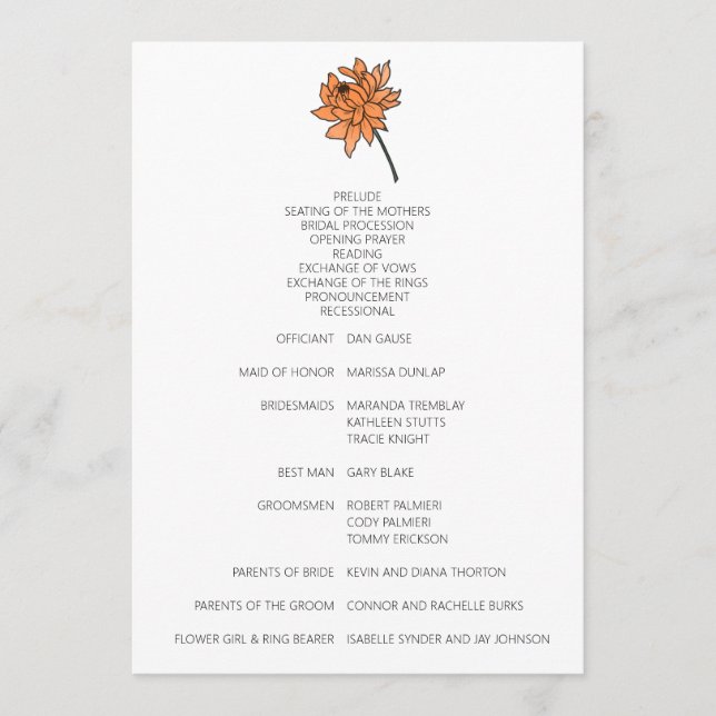 Programa de Casamento de Chrysanthemum Minimalista (Frente)
