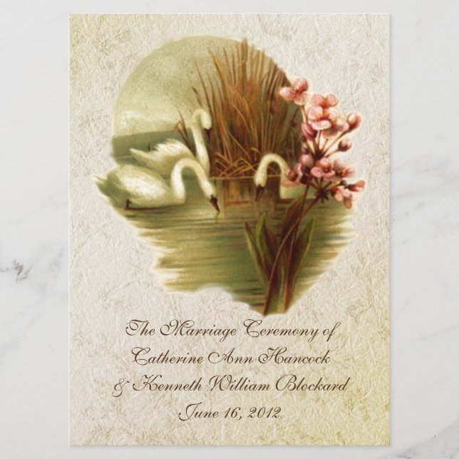 Programa de Casamento de Cisnes Vintage (Frente)