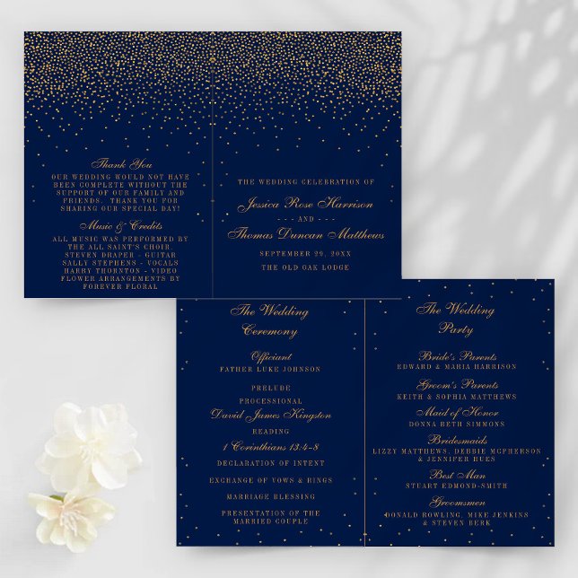 Programa de Casamento de Confetti Azul e Dourado G (Criador carregado)