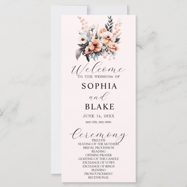 Programa de Casamento de Cremes de Flores Brancas  (Frente)