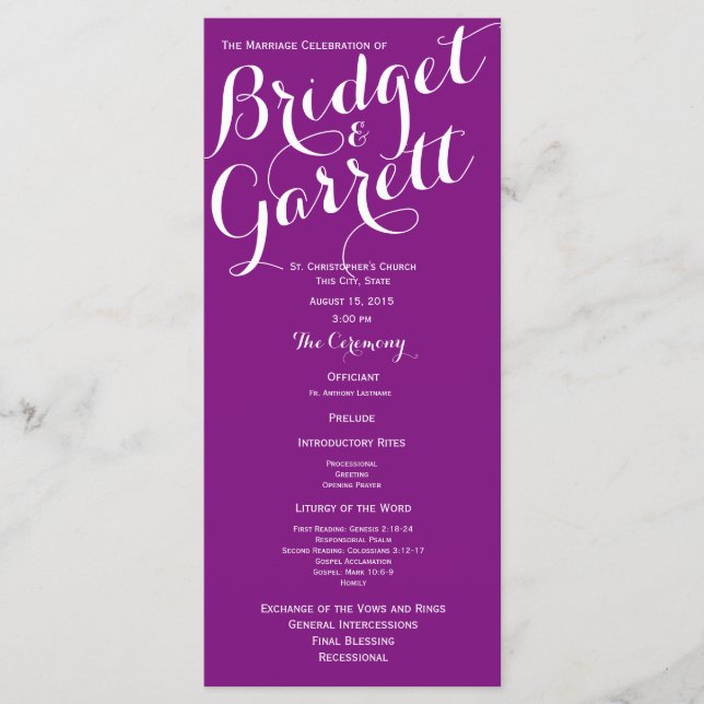 Programa de Casamento de Designs de texto de Escol (Frente)