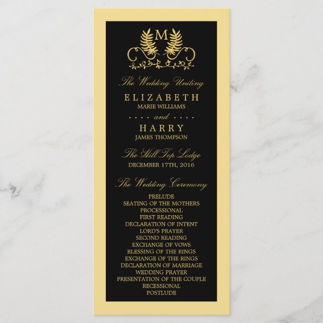 Programa de Casamento de Emblem Floral do ouro (Frente)