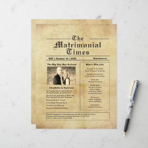 Programa de Casamento de Estilo de Jornal Vintage