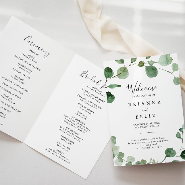 Programa de Casamento de Eucalipto Verde Minimalis (Criador carregado)