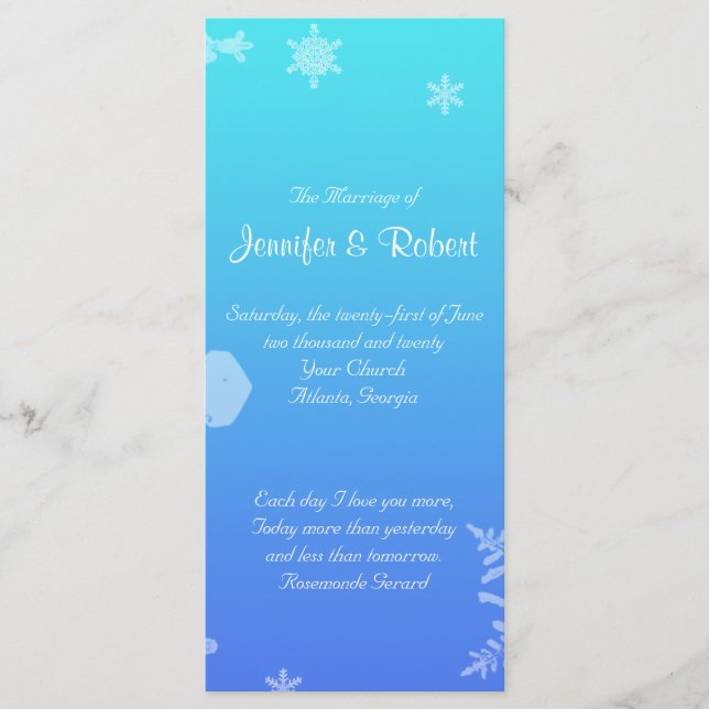 Programa de Casamento de Flocos de Neve Azul e Tea (Frente)