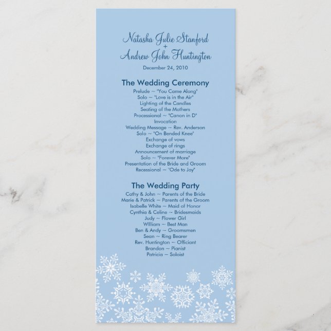 Programa de Casamento de Flocos de Neve do inverno (Frente)