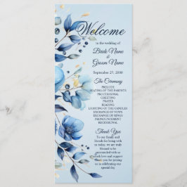 Programa de Casamento de Flores Azuis de Aquarela
