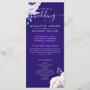 Programa de Casamento de Flores Azuis e Lilás do