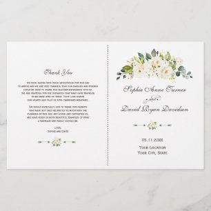 Programa de Casamento de Flores Brancas Delicadas 