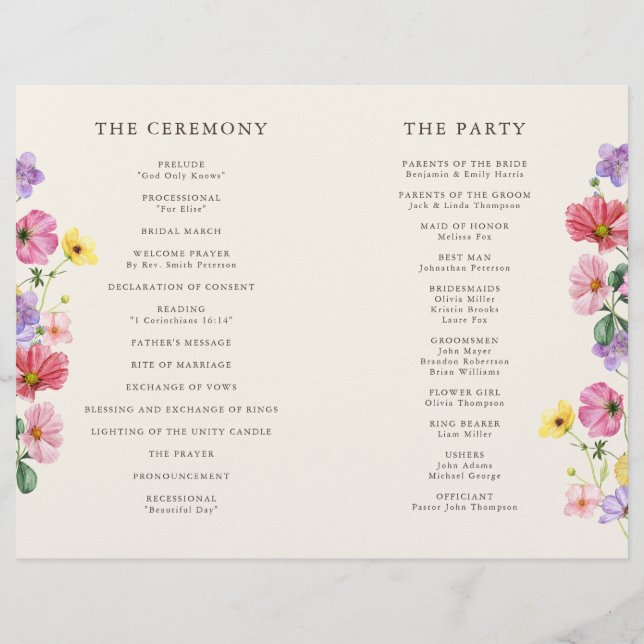 Programa de Casamento de Flores Chic Floral Rustic (Verso)