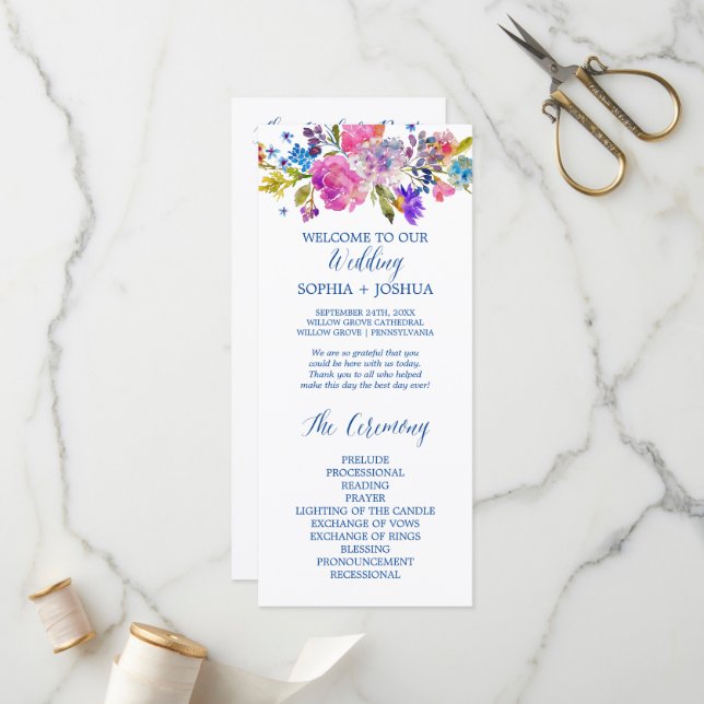 Programa de Casamento de Flores de Água Púrpura e  (Frente/Verso In Situ)