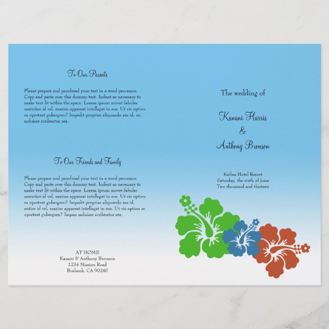 Programa de casamento de flores de hibisco do Hava (Frente)