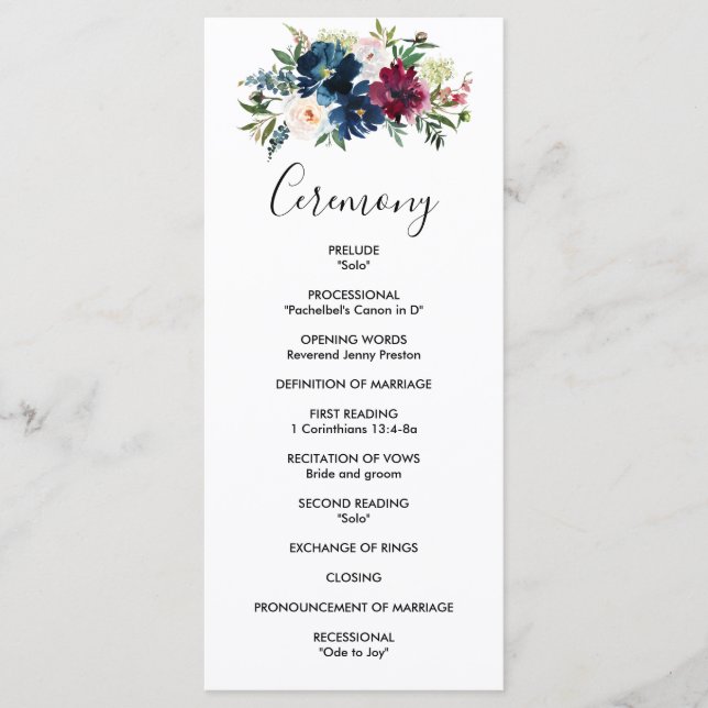 Programa de Casamento de Flores de Marinho Waterco (Frente)
