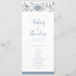 Programa de Casamento de Flores Dusty Blue & Blush