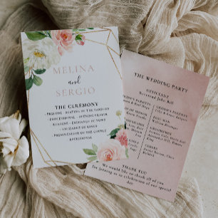 Programa de Casamento de Flores Geométricas Dourad