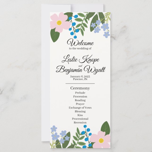 Programa de Casamento de Flores Rosa (Frente)