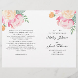Programa de casamento de flores rosa e pêssego dob