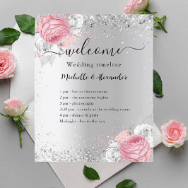 Programa de casamento de flores rosa-prata