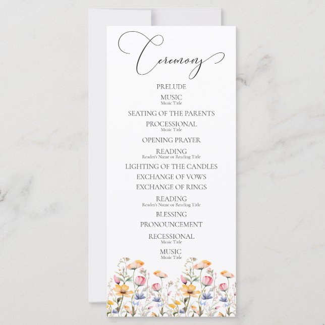 Programa de Casamento de Flores Silvestres de Prad (Frente)