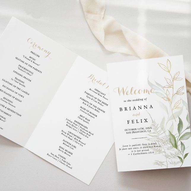 Programa de Casamento de Folhagem Verde Dourada (Criador carregado)