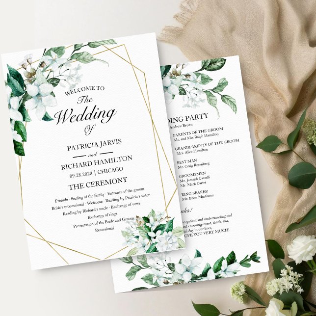 Programa de Casamento de Folhagens Florais Geométr (Criador carregado)