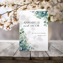 Programa de Casamento de Folhas de Aquarela Elegan