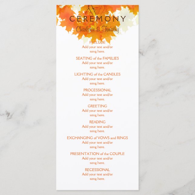 Programa de Casamento de Folhas de Outono (Frente)