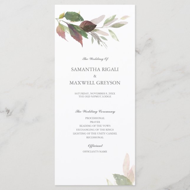 Programa de Casamento de Folhas de Outono Borgonha (Frente)