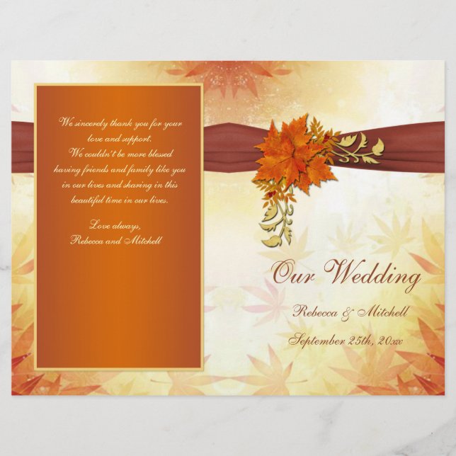Programa de Casamento de Folhas do outono Vermelho (Frente)