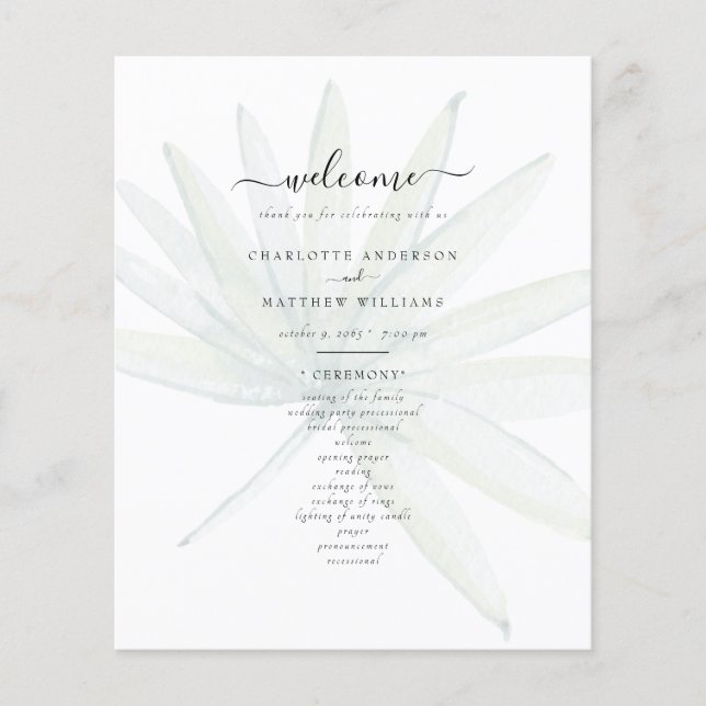 Programa de Casamento de Folhas Tropicais Muted (Frente)