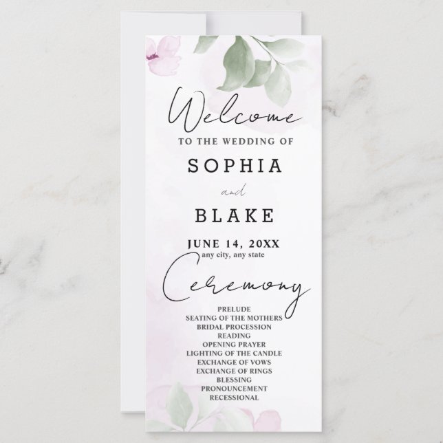 Programa de Casamento de Folhas Verdes e Flores Ro (Frente)