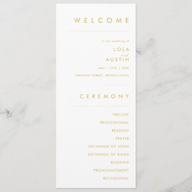 Programa de Casamento de Fontes Dourado Minimalist (Frente)