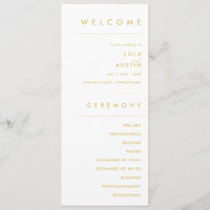 Programa de Casamento de Fontes Dourado Minimalist