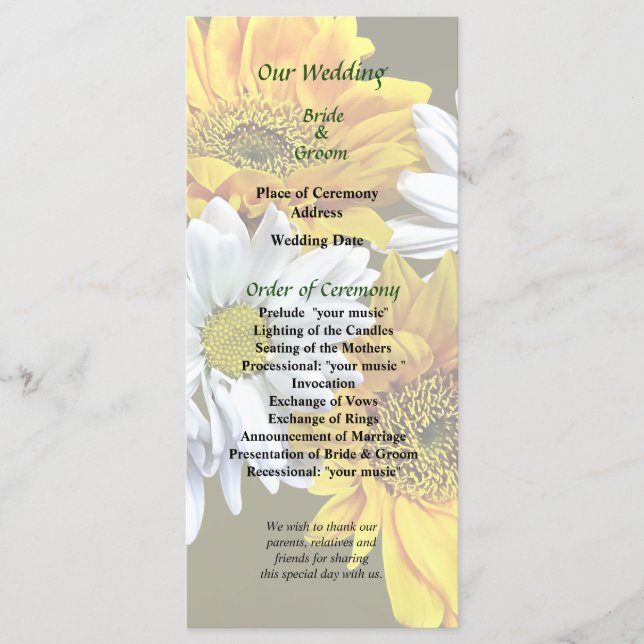 Programa de Casamento de Girassóis e Disias (Frente)