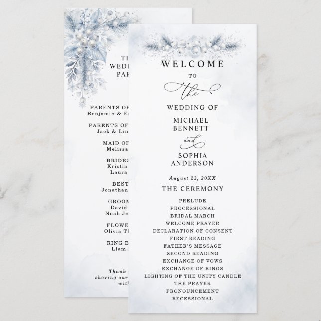 Programa de Casamento de Inverno com Frutas Branca (Frente/Verso)