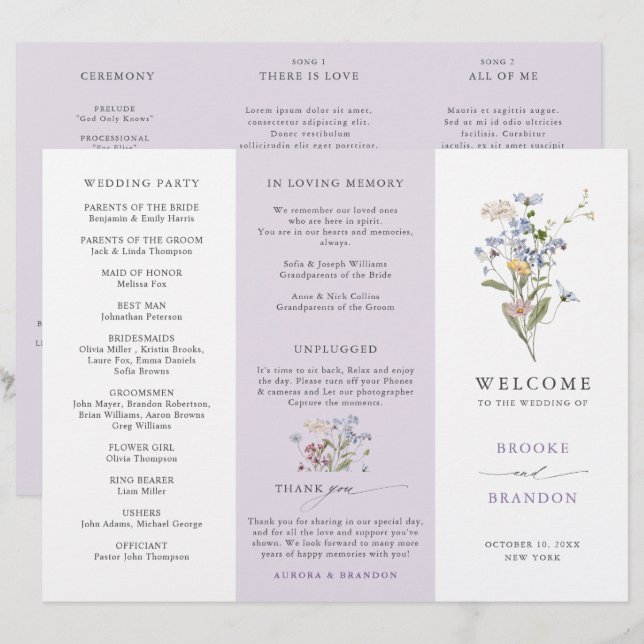 Programa de Casamento de Jardim com Prado de Flore (Frente/Verso)