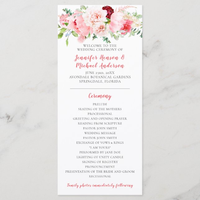 Programa de Casamento de Jardim de Florais em Aqua (Frente)