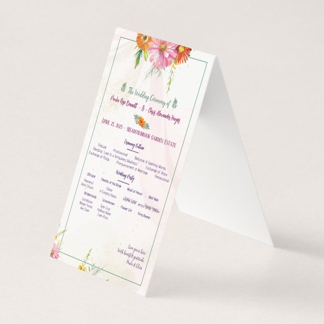 Programa de Casamento de Jardim de Flores Silvestr (Frente)