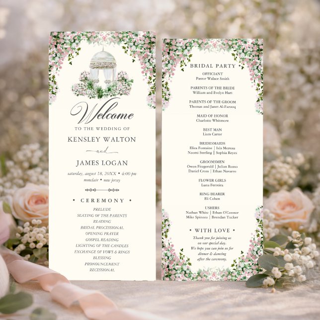 Programa de Casamento de Jardim Elegante com Rosa (Criador carregado)