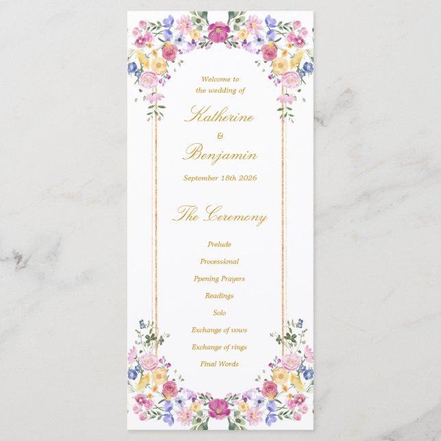 Programa de Casamento de Jardim Floral Elegante de (Frente)
