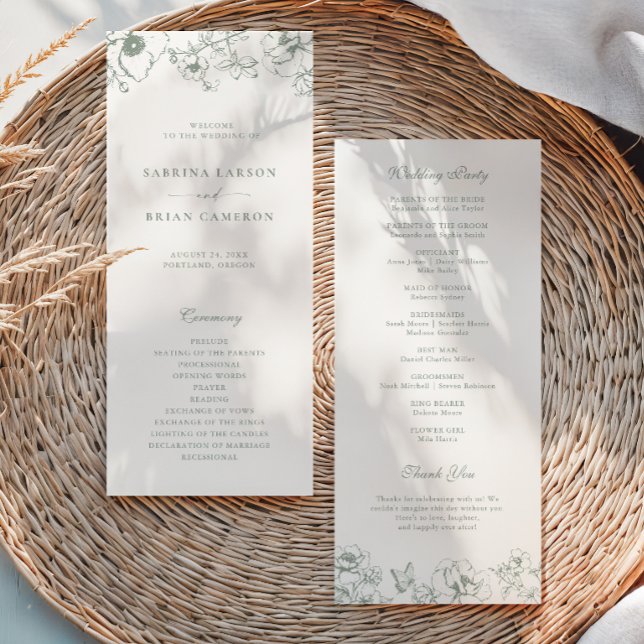 Programa de Casamento de Jardim Floral Verde Oliva (Criador carregado)