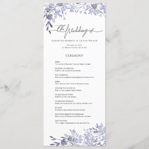 Programa de Casamento de Lavandas Botânicas Vintag