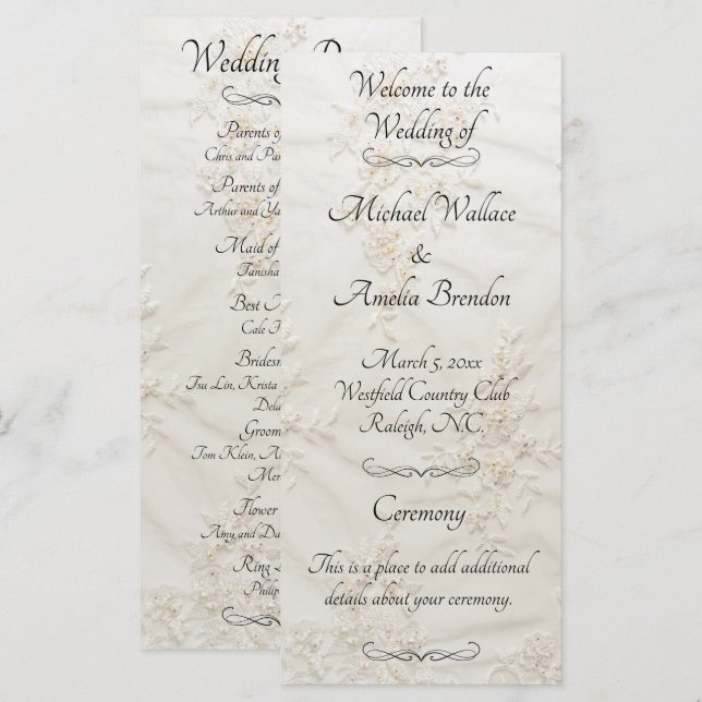 Programa de Casamento de Locais Bordados (Frente/Verso)